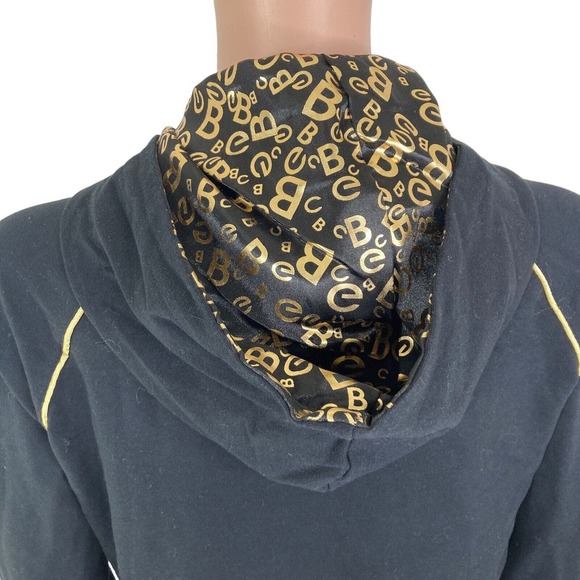 BCBGMaxazria Sweat Jacket Womens Large Black Gold Embroidered Spellout Full Zip - Picture 10 of 11